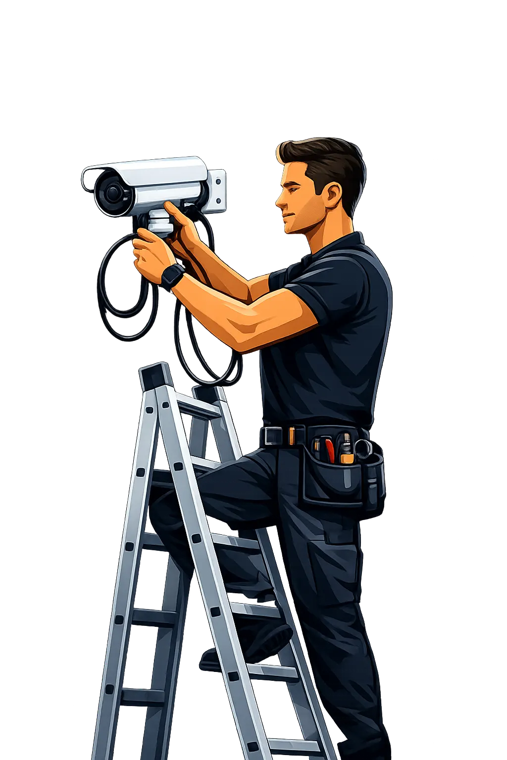 Professional security technician installing CCTV camera